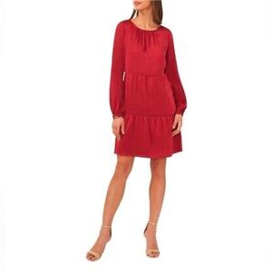 Halogen Satin Long Sleeve Tiered Dress Size Medium Earth Red NWOT